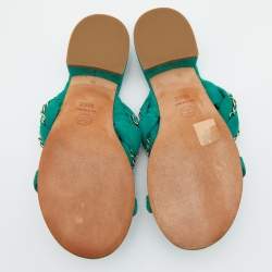 Chanel Green Suede Chain Embellished Flat Slide Sandals Size 38.5