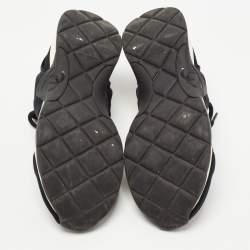Pre Owned Chanel Black/Blue Fabric CC Low Top Sneakers Size 37
