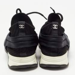Pre Owned Chanel Black/Blue Fabric CC Low Top Sneakers Size 37