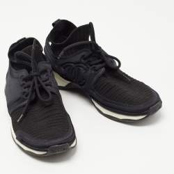 Pre Owned Chanel Black/Blue Fabric CC Low Top Sneakers Size 37