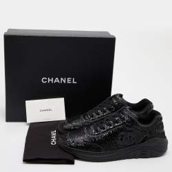 Pre Owned Chanel Black Sequins and Leather CC Low Top Sneakers Size 39