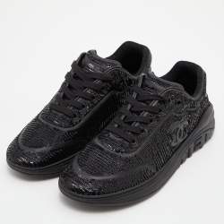 Pre Owned Chanel Black Sequins and Leather CC Low Top Sneakers Size 39