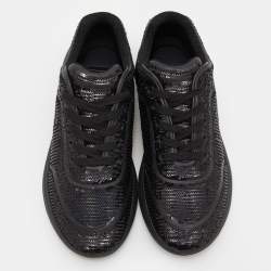 Pre Owned Chanel Black Sequins and Leather CC Low Top Sneakers Size 39