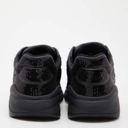 Pre Owned Chanel Black Sequins and Leather CC Low Top Sneakers Size 39
