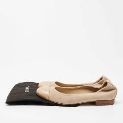 Chanel Beige Canvas and Python CC Cap Toe Ballet Flats Size 37