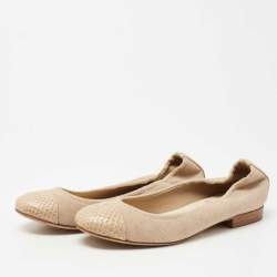 Chanel Beige Canvas and Python CC Cap Toe Ballet Flats Size 37