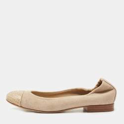 Chanel Beige Canvas and Python CC Cap Toe Ballet Flats Size 37