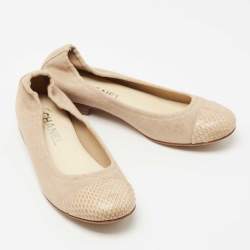 Chanel Beige Canvas and Python CC Cap Toe Ballet Flats Size 37