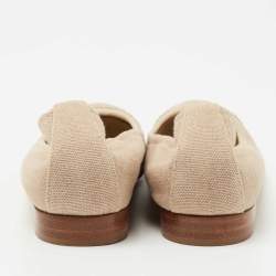 Chanel Beige Canvas and Python CC Cap Toe Ballet Flats Size 37