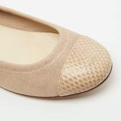 Chanel Beige Canvas and Python CC Cap Toe Ballet Flats Size 37