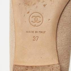 Chanel Beige Canvas and Python CC Cap Toe Ballet Flats Size 37
