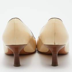 Pre Owned Chanel Beige/Black Leather Cap Toe Pumps Size 38.5