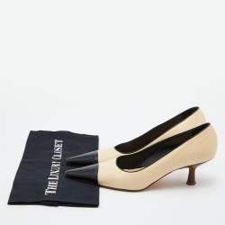 Pre Owned Chanel Beige/Black Leather Cap Toe Pumps Size 38.5