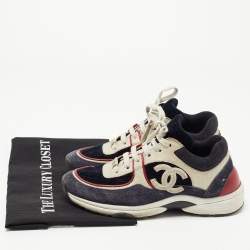 Pre Owned Chanel Tricolor Suede, Leather and Velvet CC Low Top Sneakers Size 38