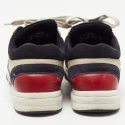 Pre Owned Chanel Tricolor Suede, Leather and Velvet CC Low Top Sneakers Size 38