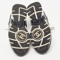 Pre Owned Chanel Tricolor Suede, Leather and Velvet CC Low Top Sneakers Size 38