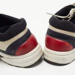Pre Owned Chanel Tricolor Suede, Leather and Velvet CC Low Top Sneakers Size 38