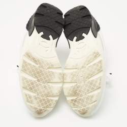 Pre Owned Chanel White/Black Leather and Fabric CC Low Top Sneakers Size 39.5