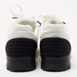 Pre Owned Chanel White/Black Leather and Fabric CC Low Top Sneakers Size 39.5