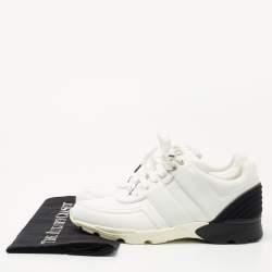 Pre Owned Chanel White/Black Leather and Fabric CC Low Top Sneakers Size 39.5
