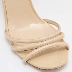 Pre Owned Chanel Beige Patent Leather Wedge Open Toe Sandals Size 38.5
