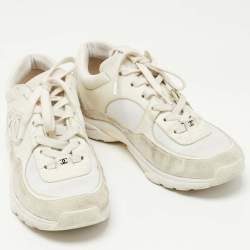 Pre Owned Chanel White/Grey Suede and Leather CC Low Top Sneakers Size 37.5
