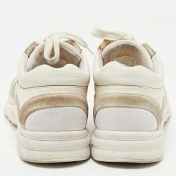 Pre Owned Chanel White/Grey Suede and Leather CC Low Top Sneakers Size 37.5
