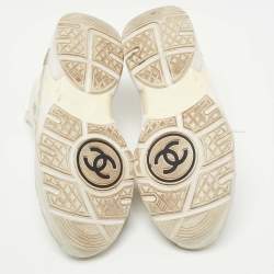 Pre Owned Chanel White/Grey Suede and Leather CC Low Top Sneakers Size 37.5