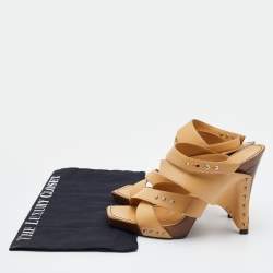 Chanel Beige Leather Embellished Criss Cross Ankle Strap Sandals Size 38