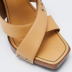 Chanel Beige Leather Embellished Criss Cross Ankle Strap Sandals Size 38
