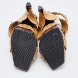Chanel Beige Leather Embellished Criss Cross Ankle Strap Sandals Size 38