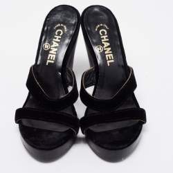 Chanel Black Velvet Slide Sandals Size 38