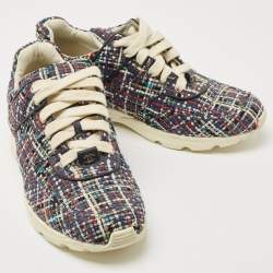 Pre Owned Chanel Multicolor Tweed and Leather CC Low Top Sneakers Size 41.5