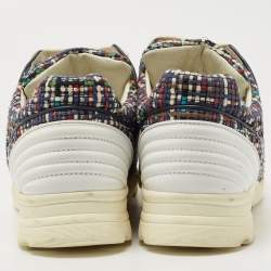 Pre Owned Chanel Multicolor Tweed and Leather CC Low Top Sneakers Size 41.5