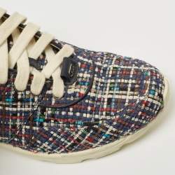 Pre Owned Chanel Multicolor Tweed and Leather CC Low Top Sneakers Size 41.5