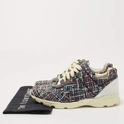 Pre Owned Chanel Multicolor Tweed and Leather CC Low Top Sneakers Size 41.5