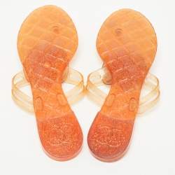 Pre Owned Chanel Orange Jelly Camellia Thong Flats Size 41