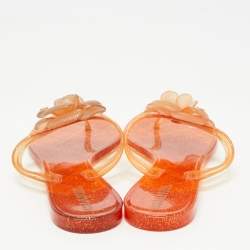 Pre Owned Chanel Orange Jelly Camellia Thong Flats Size 41