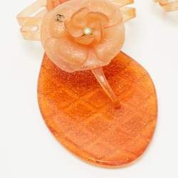 Pre Owned Chanel Orange Jelly Camellia Thong Flats Size 41
