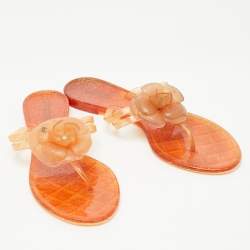 Pre Owned Chanel Orange Jelly Camellia Thong Flats Size 41