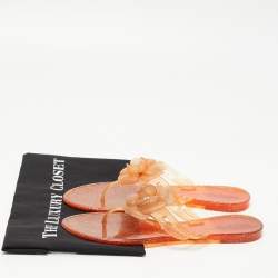 Pre Owned Chanel Orange Jelly Camellia Thong Flats Size 41