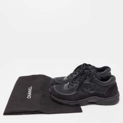 Pre Owned Chanel Black Suede and Fabric CC Low Top Sneakers Size 36.5