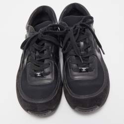 Pre Owned Chanel Black Suede and Fabric CC Low Top Sneakers Size 36.5
