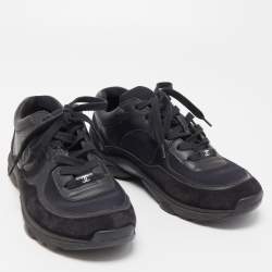 Pre Owned Chanel Black Suede and Fabric CC Low Top Sneakers Size 36.5