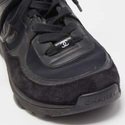 Pre Owned Chanel Black Suede and Fabric CC Low Top Sneakers Size 36.5