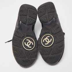 Pre Owned Chanel Black Suede and Fabric CC Low Top Sneakers Size 36.5
