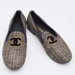 Chanel Black/Gold Tweed Smoking Slippers Size 36