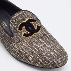 Chanel Black/Gold Tweed Smoking Slippers Size 36