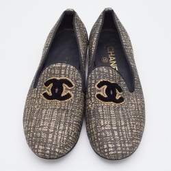 Chanel Black/Gold Tweed Smoking Slippers Size 36