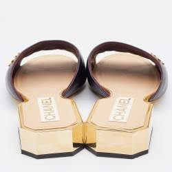 Chanel Black Leather Slide Sandals Size 37